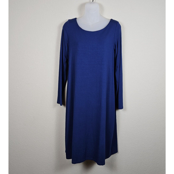 Eileen Fisher Blue Bonnet Ballet Neck Stretch Midi Dress Size Small Pencil Royal - Picture 3 of 14